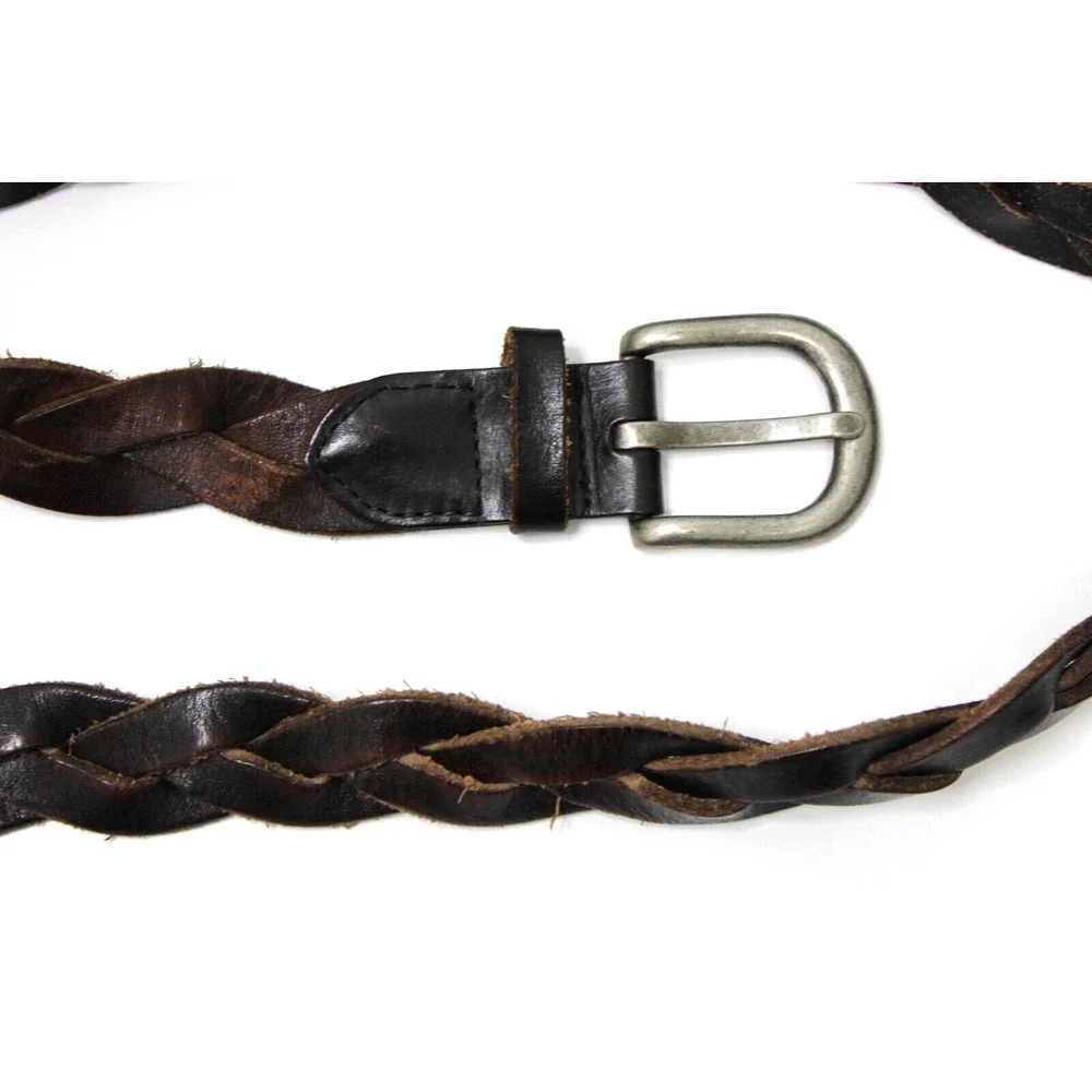 HOLLISTER Belt Size XS/S Vintage 90s California Brown Braided Logo Leather